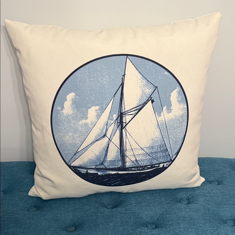 Nautical Sailboat Print Throw Pillow-19x18” **See Description